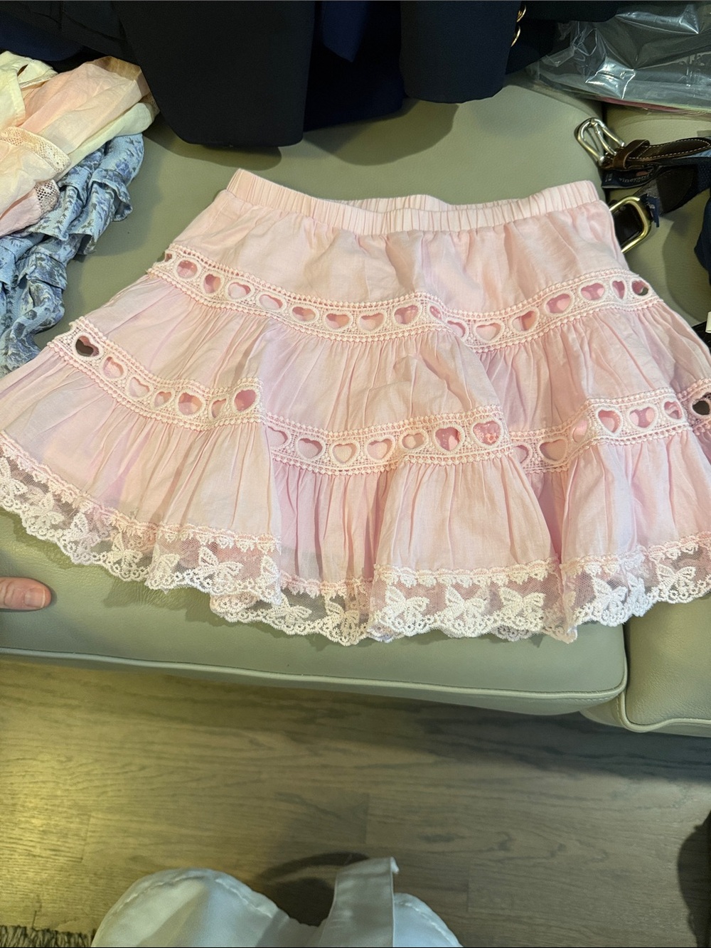 Theme Pink Tiered Lace Skirt with Heart Cutouts